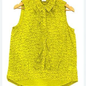 CAbi Women's XS‎ Yellow Animal Print Sleeveless Blouse Ruffle Detail